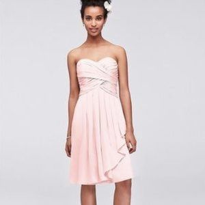 David's Bridal Blush Pink Short Bridesmaid Dress